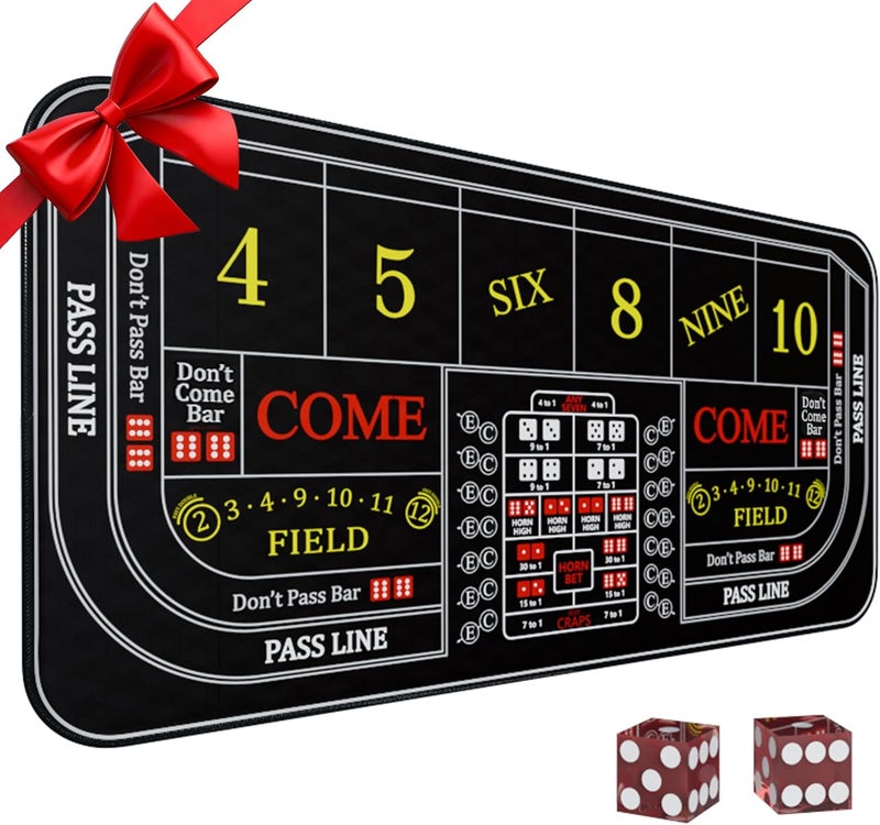 iEsstros Craps Mat 35" x 16" Craps Table Top Set Mini Craps Table Mat Craps Table Top Mat with 2 Casino Dice Craps Game Layout Casino Games for Adults - Image 1
